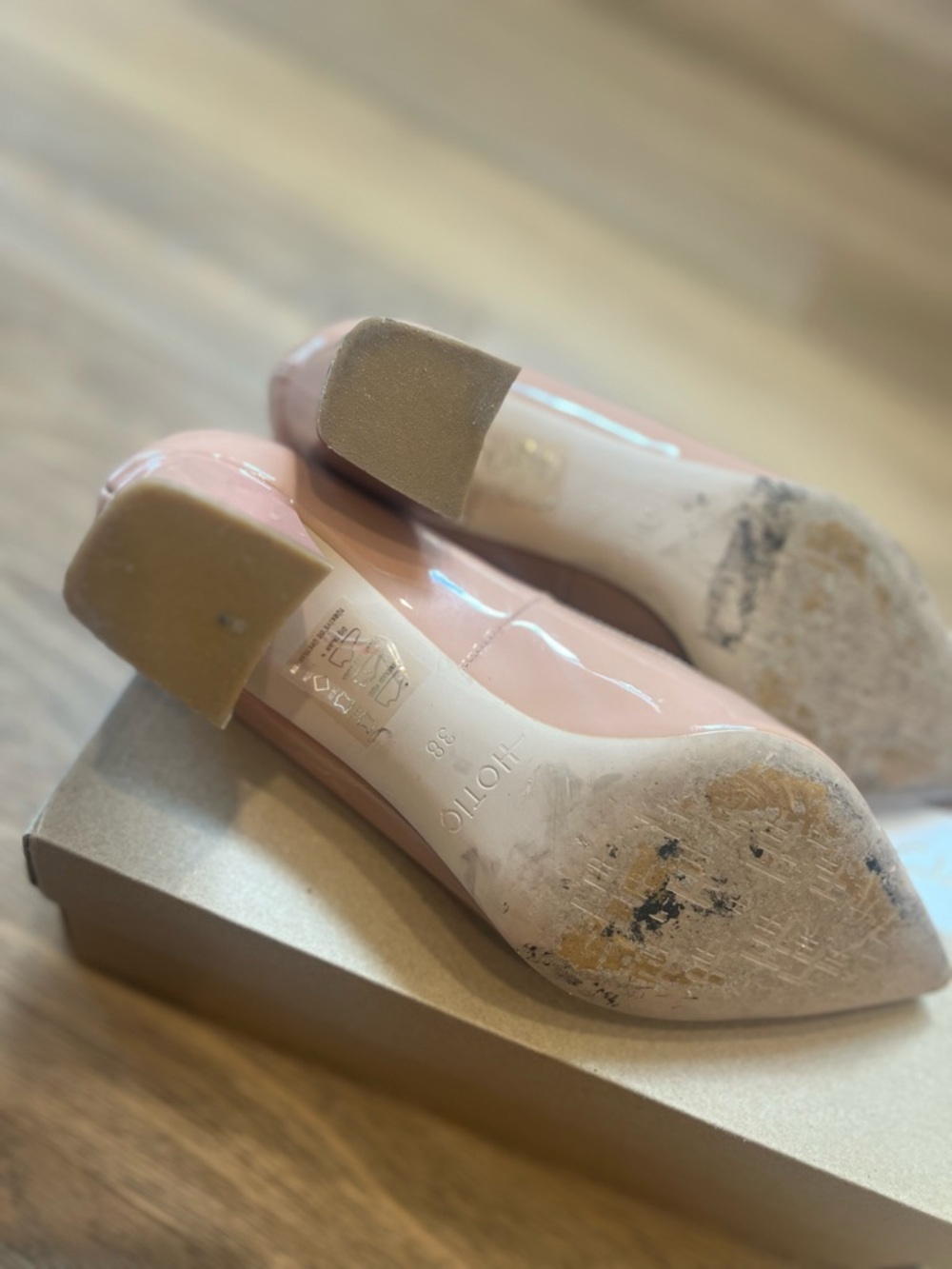 Hotic Women's Patent Leather Block Heel Pumps in Nude size 38 - Picture 4 of 5